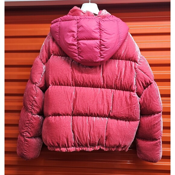 Moncler Fuchsia Caille Velvet Puffer Jacket Coat Womens 4 Pink - Picture 4 of 11